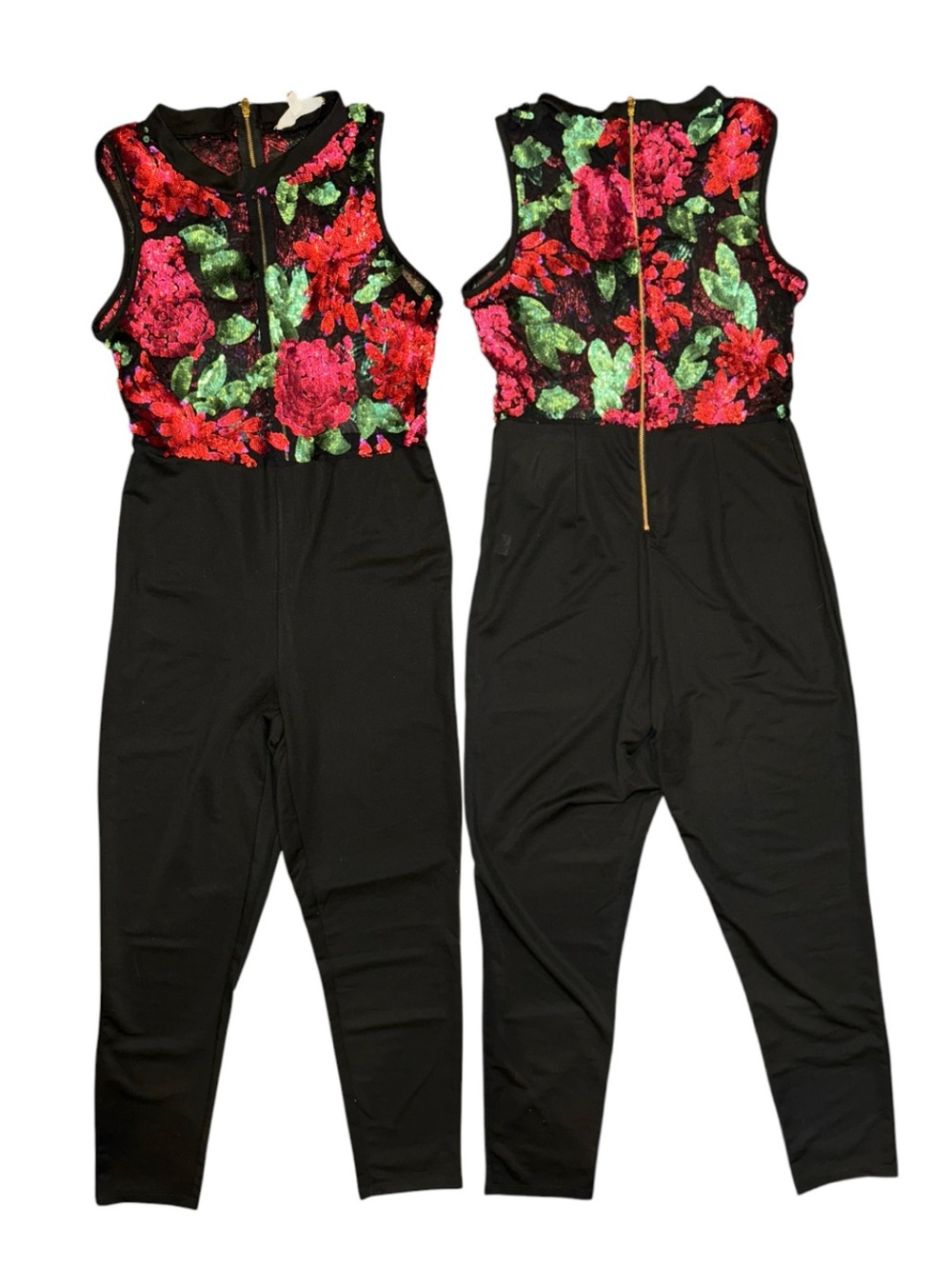Chic Black Jumpsuit with Floral Accents